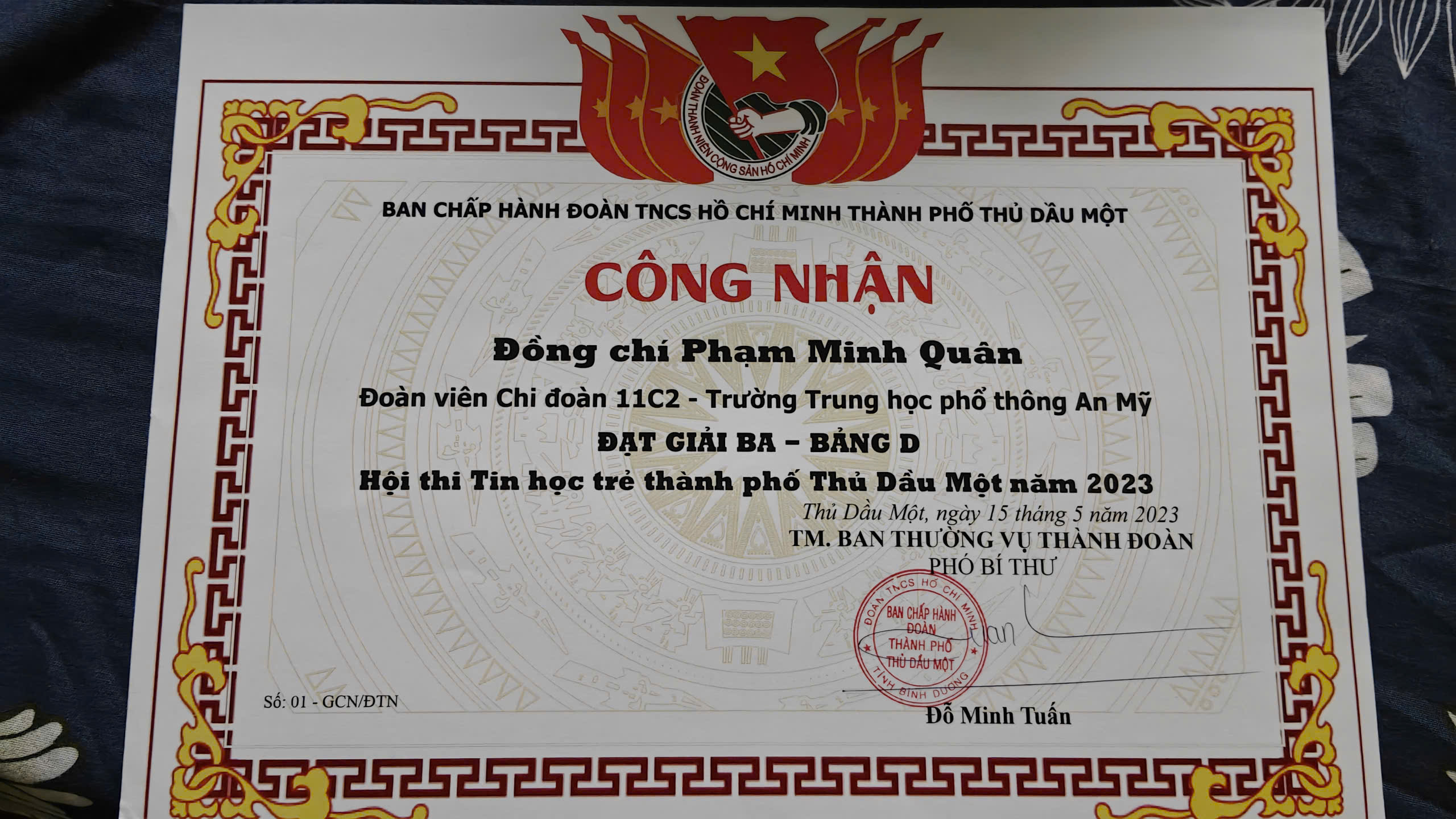 Giải ba Hội thi Tin học trẻ thành phố Thủ Dầu Một